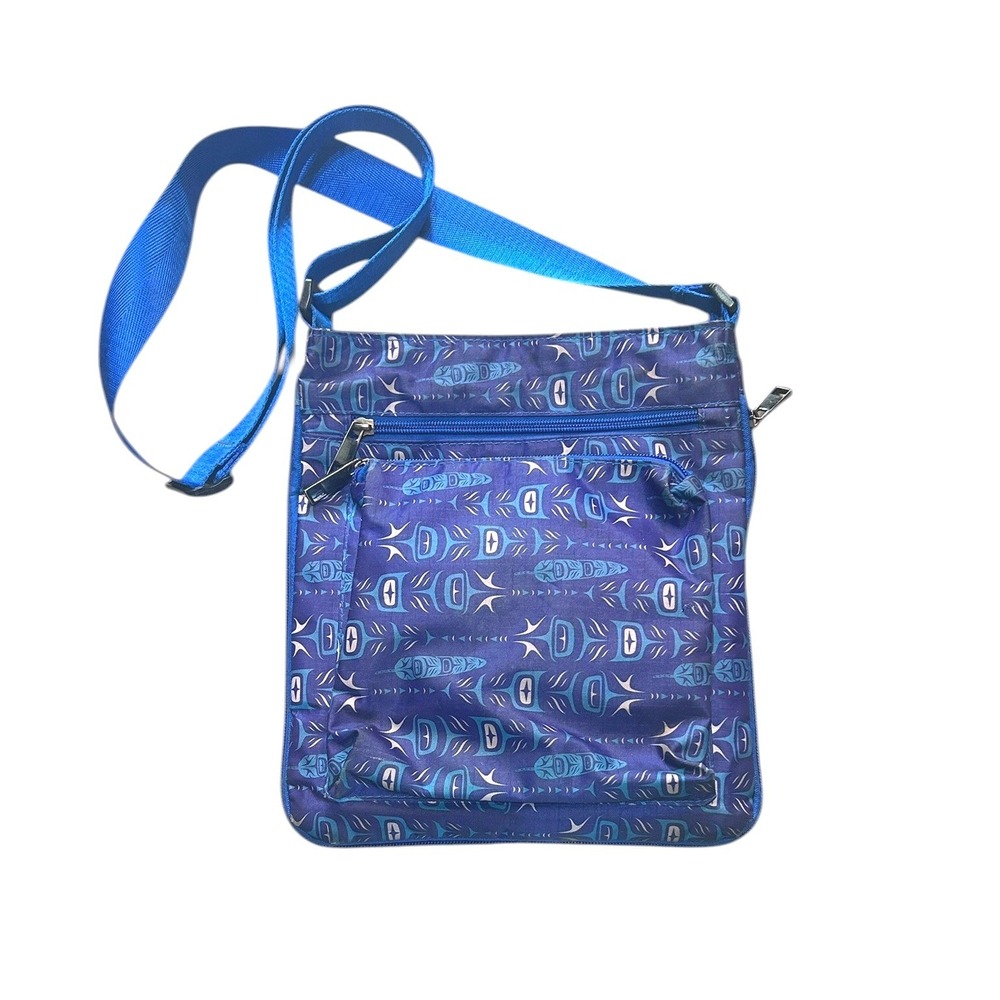 Native Apparel Crossbody Bag Simone Diamond Blue Feather Art to Wear Tribal
